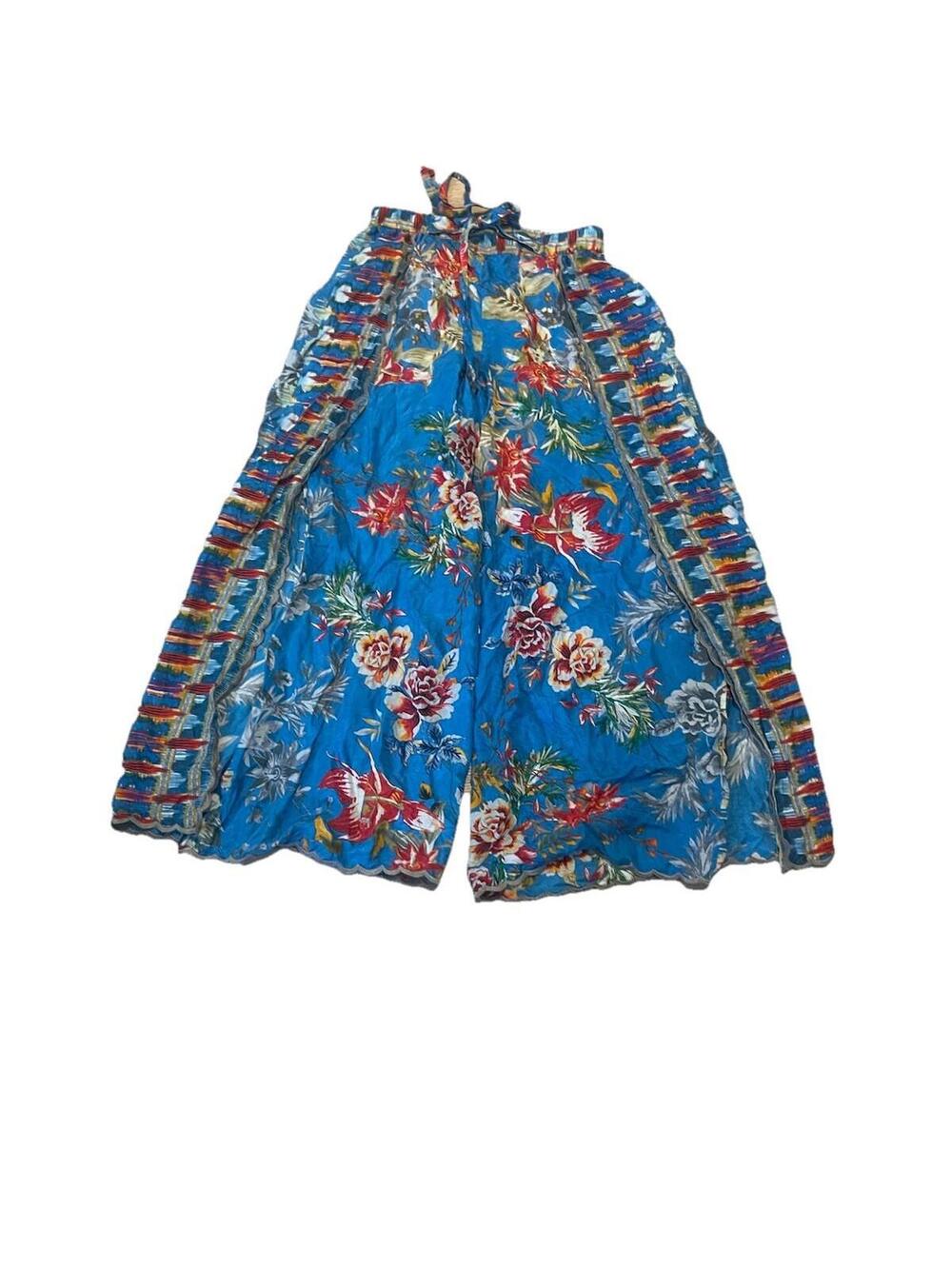 Johnny Was Womens Xs Wide Slit Leg Pants 100% Silk Villa Luxury‎ H96